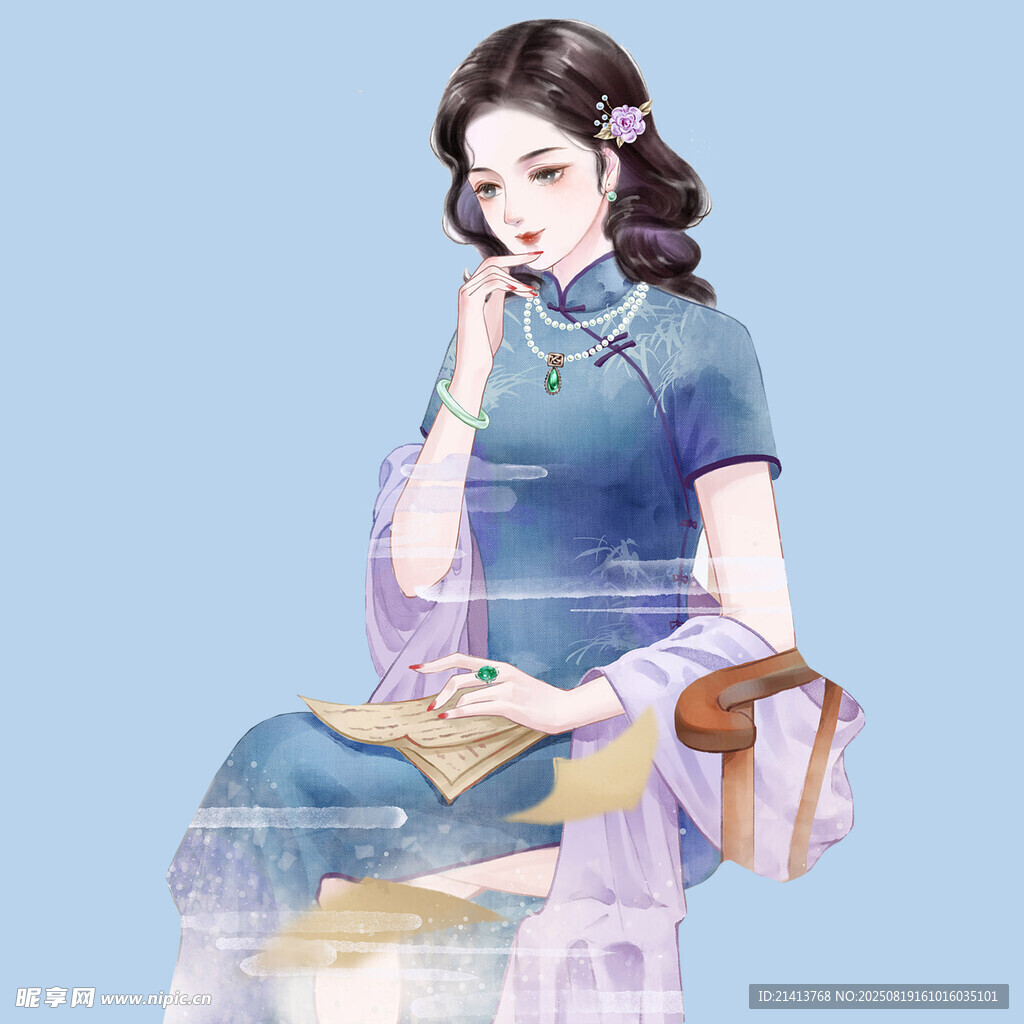古典旗袍女子优雅阅读