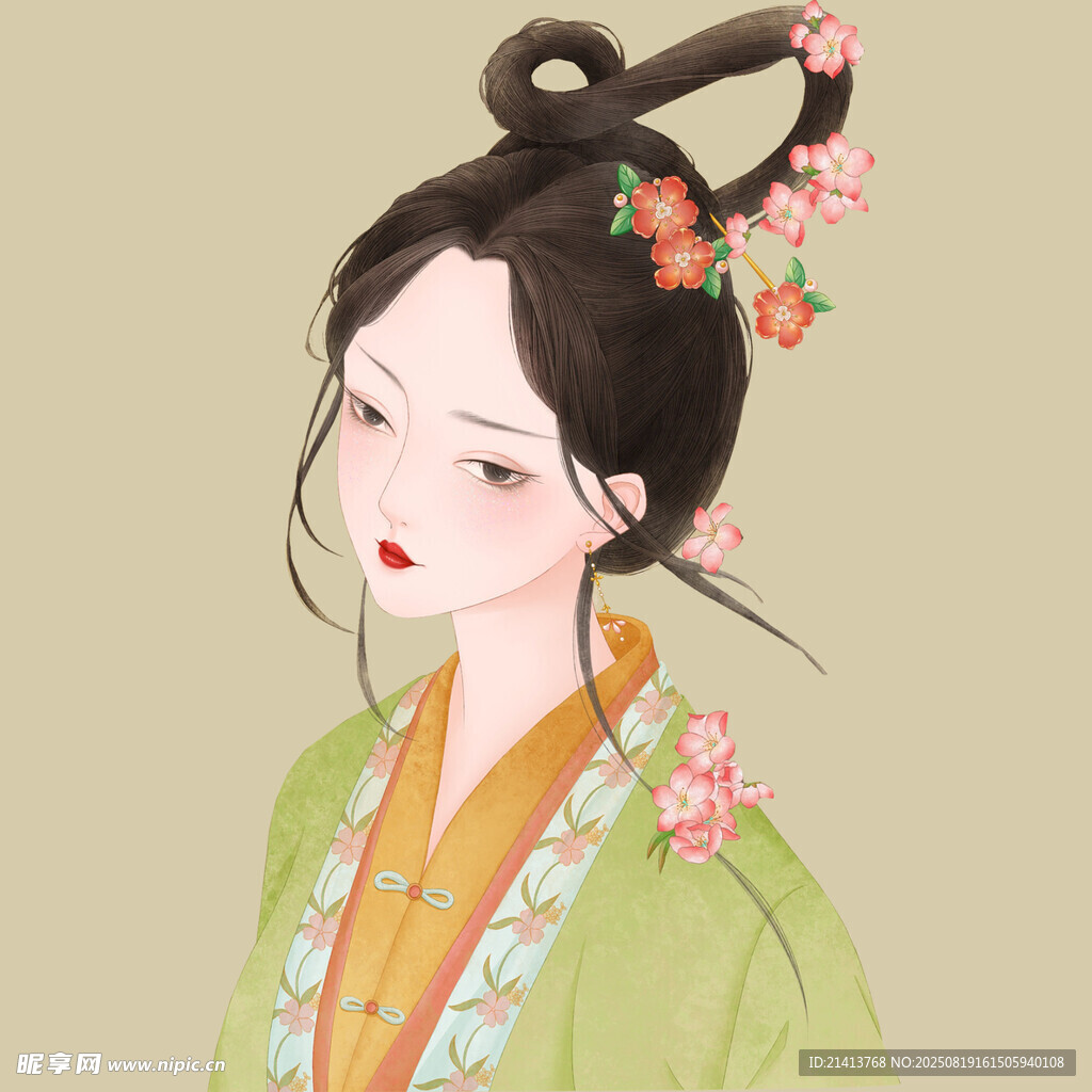 古风佳人 青丝簪花美态