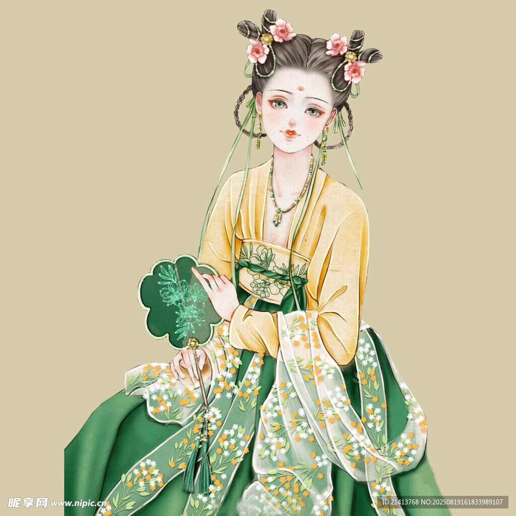 古风汉服女子手持团扇