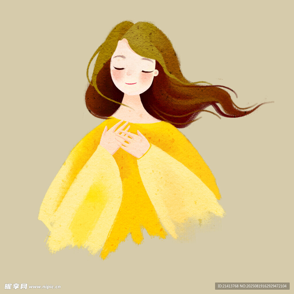 身着黄衣的飘逸长发女子