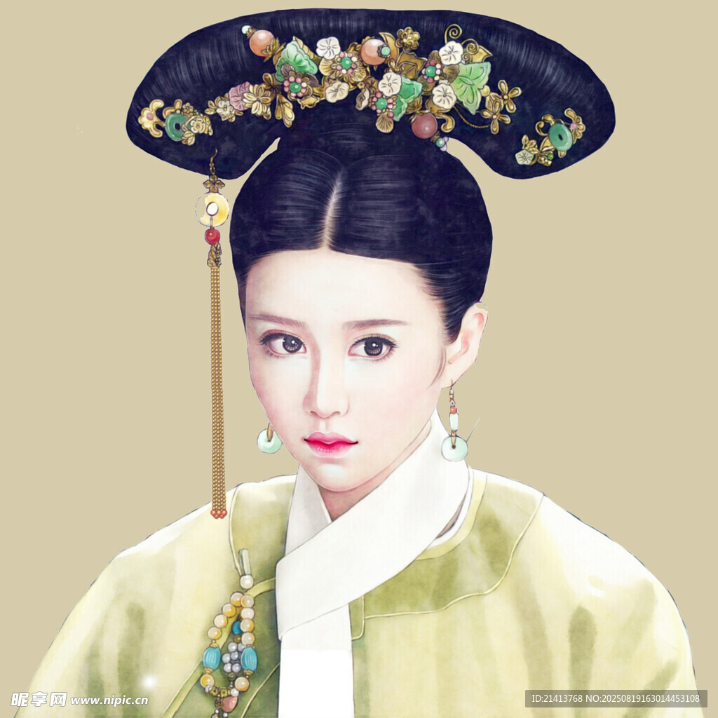 清朝旗装女  头戴华丽旗头