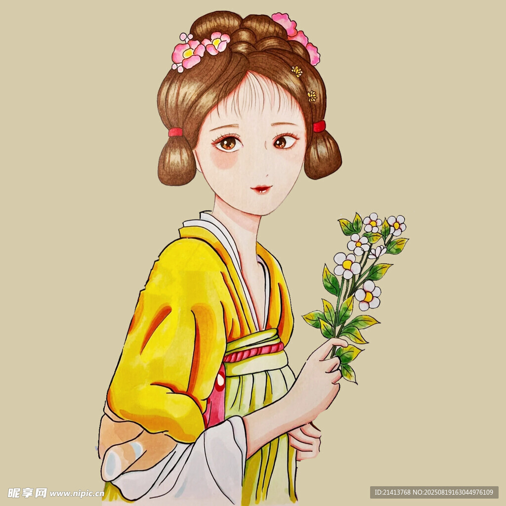 手持花束的古风少女