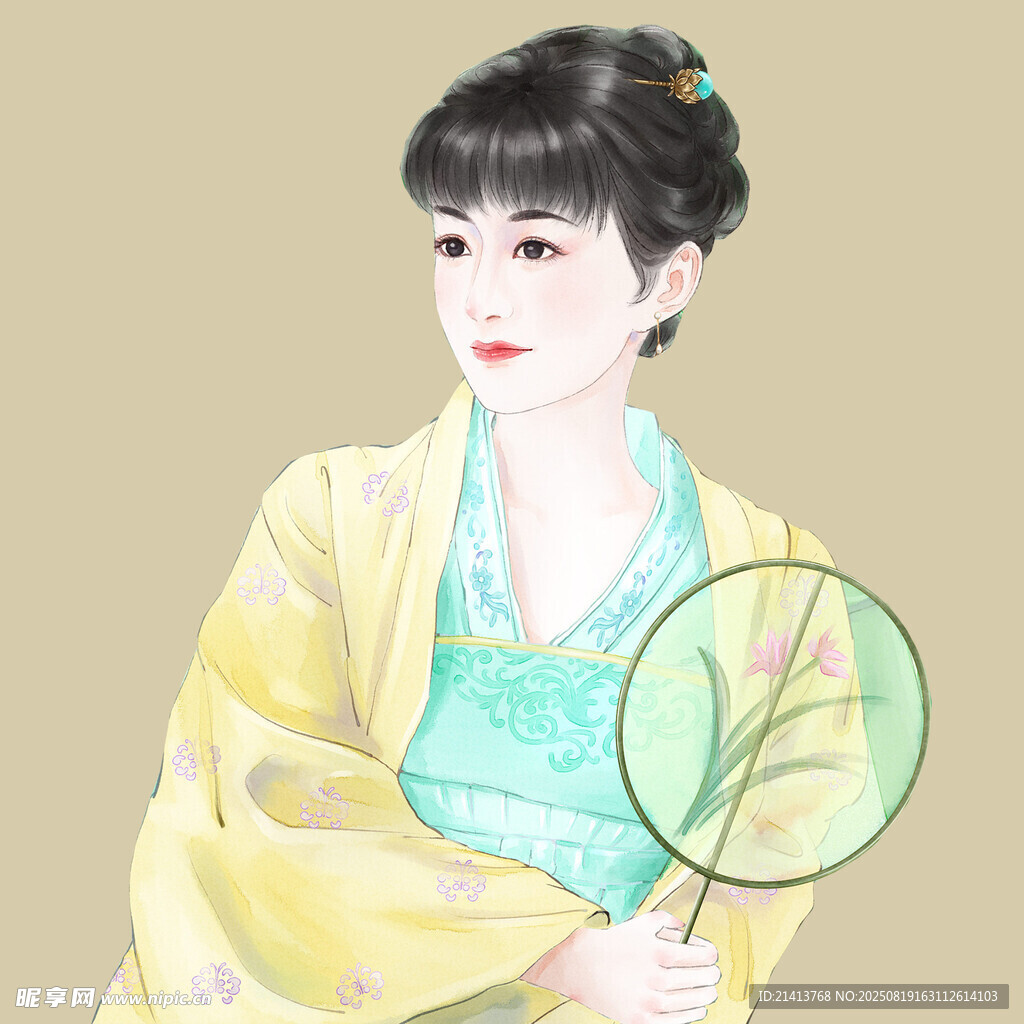 古风佳人持扇优雅图