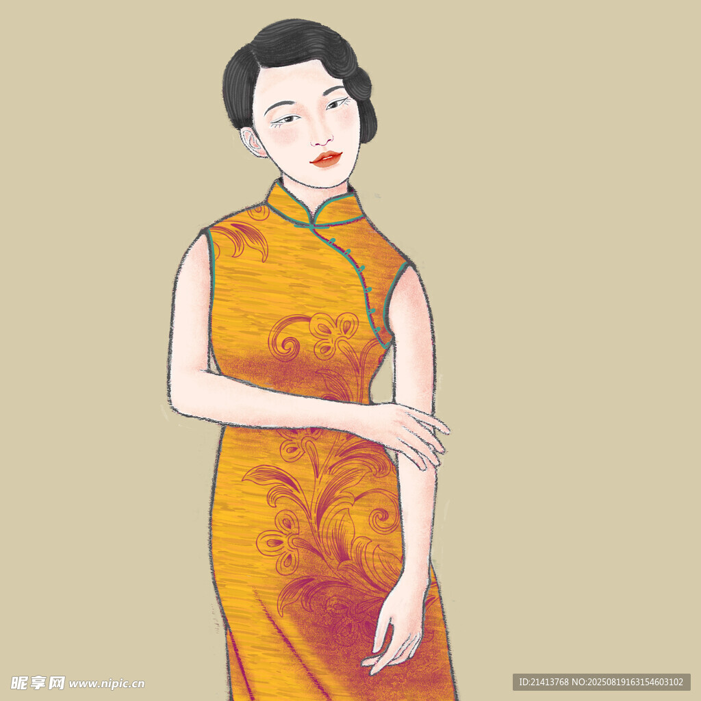 复古旗袍女子优雅身姿