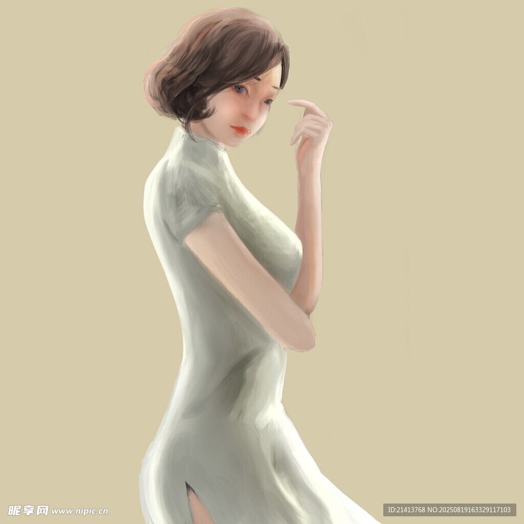 优雅旗袍女子的迷人姿态