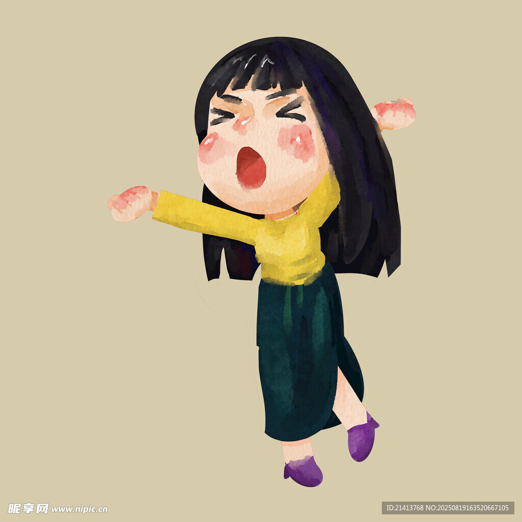 愤怒女孩夸张动作表情
