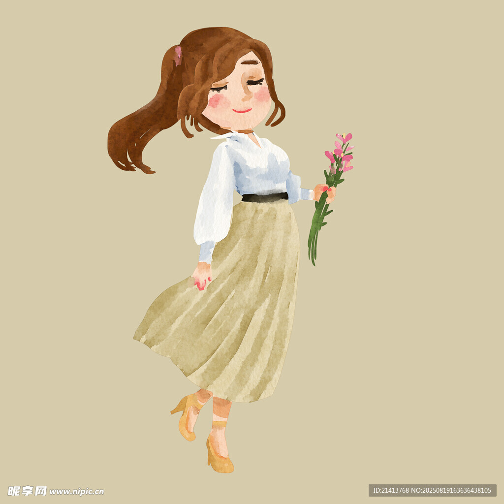 手持鲜花的可爱女孩