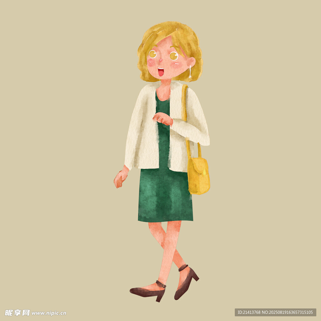 时尚女士出行装扮插画