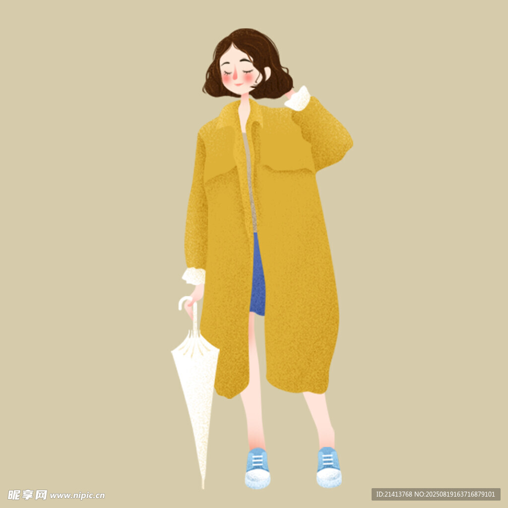 撑伞漫步的时尚女孩