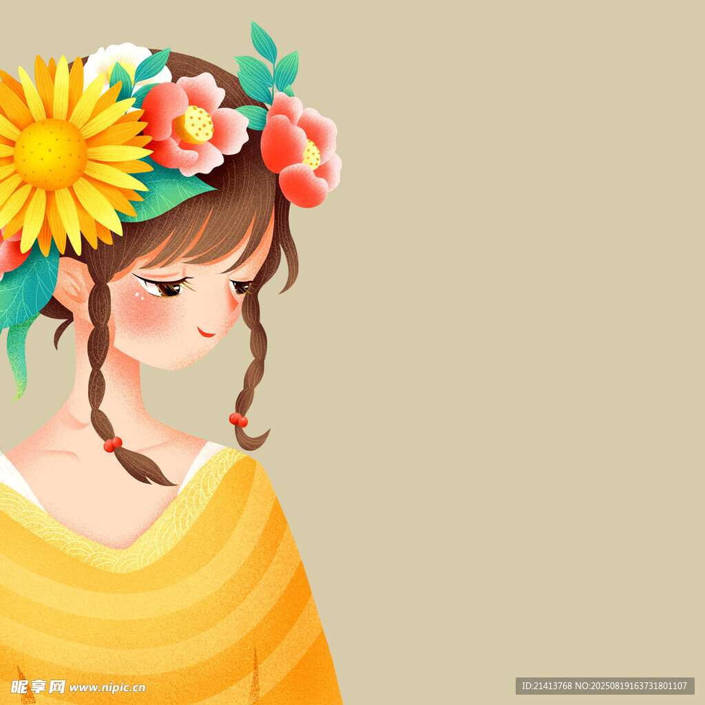 戴花环的甜美女孩