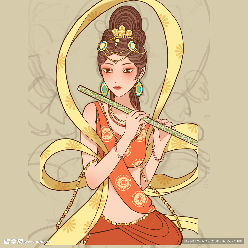 敦煌飞天女子吹奏长笛