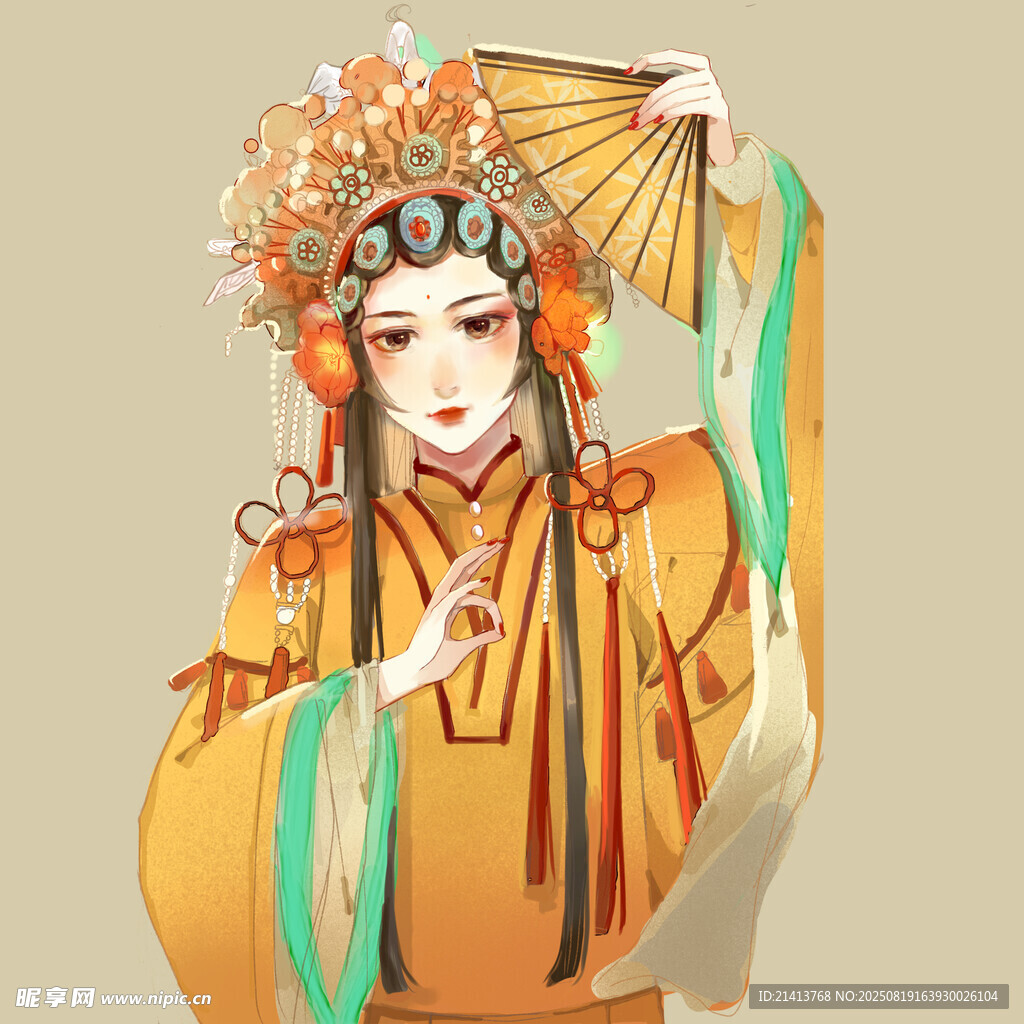 戏曲佳人执扇优雅亮相