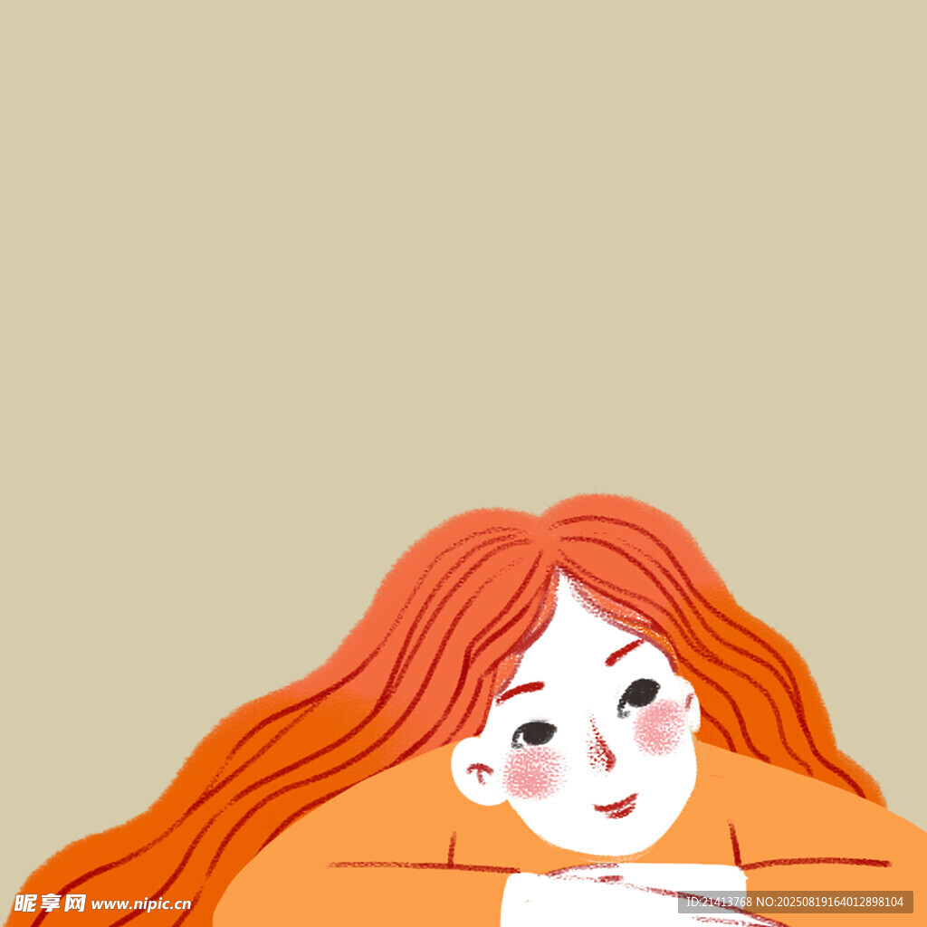 红发女孩惬意托腮姿态