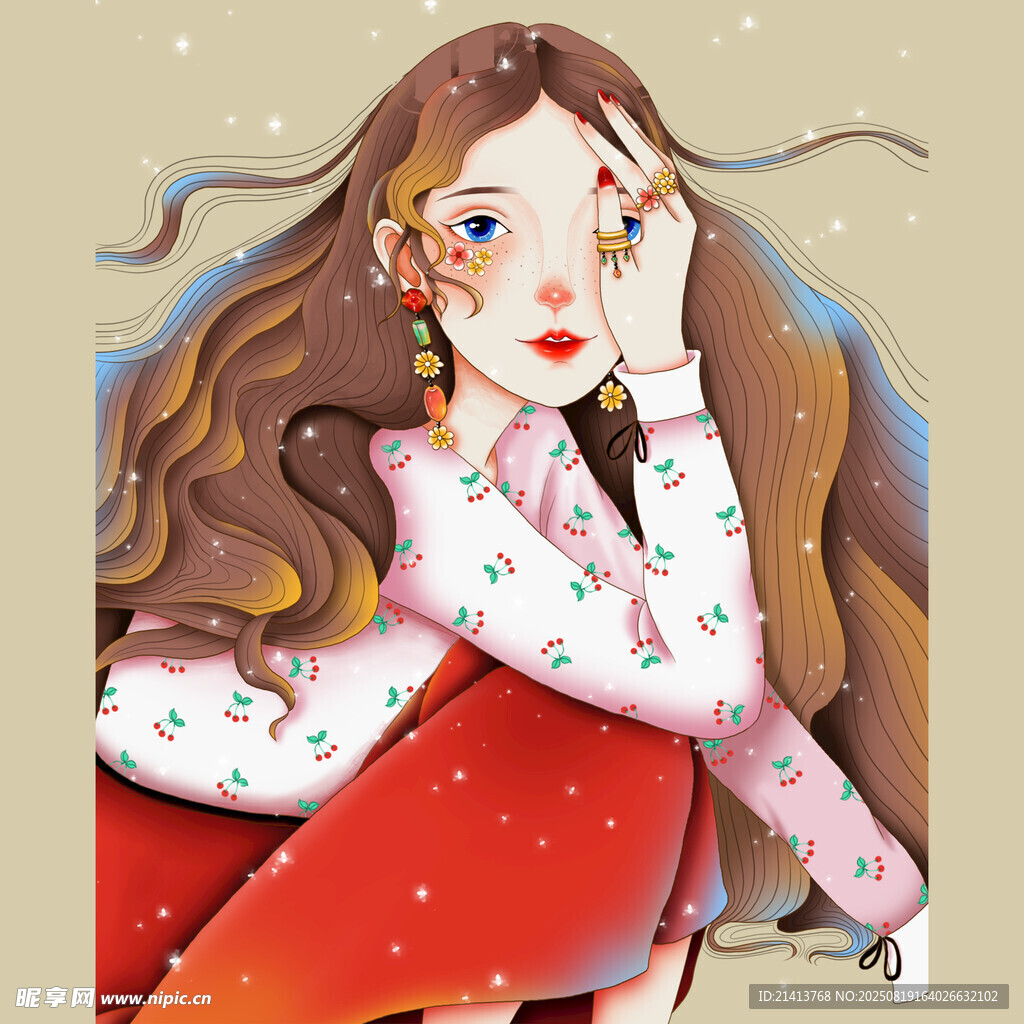 梦幻风长发女孩甜美姿态