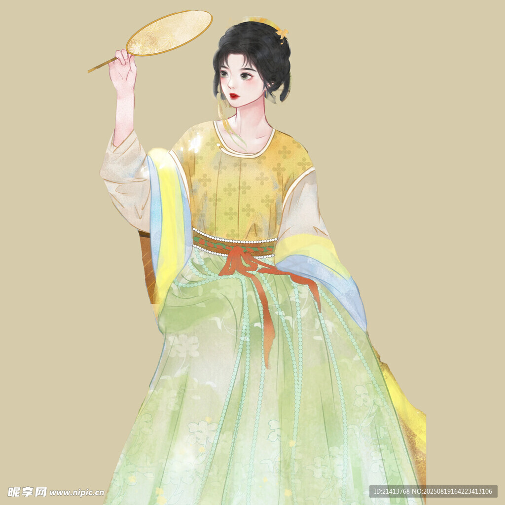 古风女子持扇优雅而立