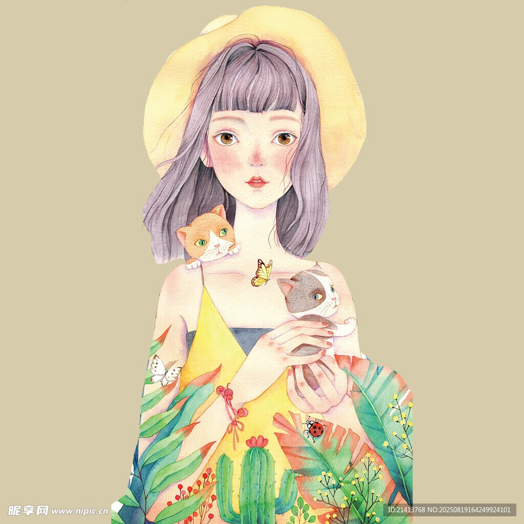 夏日少女与萌宠的清新时光