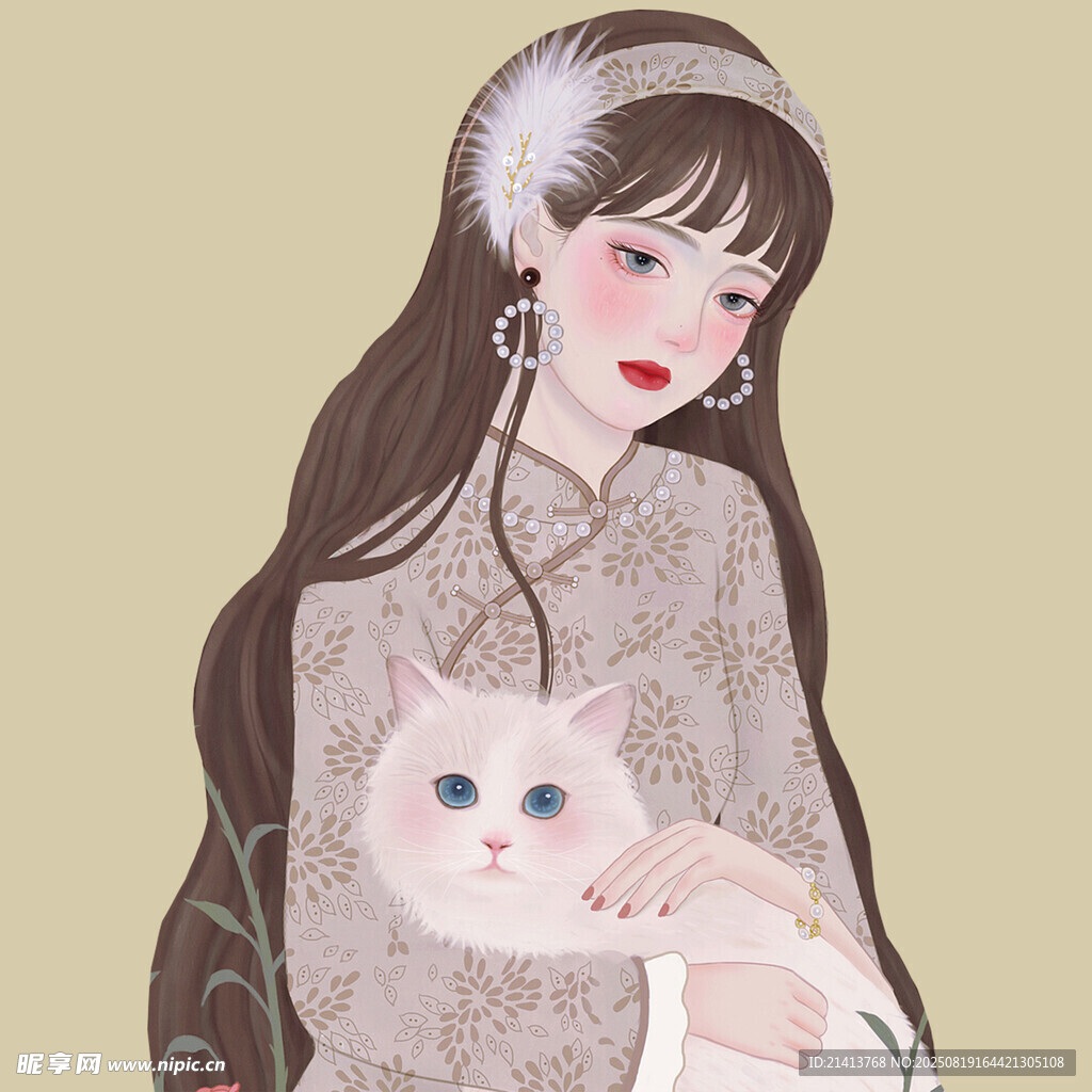 古风女子与萌猫温馨相伴