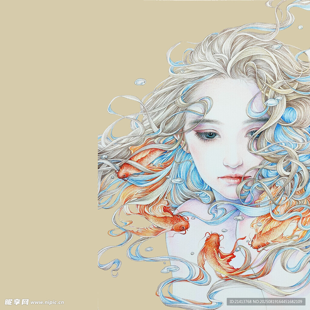 梦幻人鱼插画 灵动飘逸