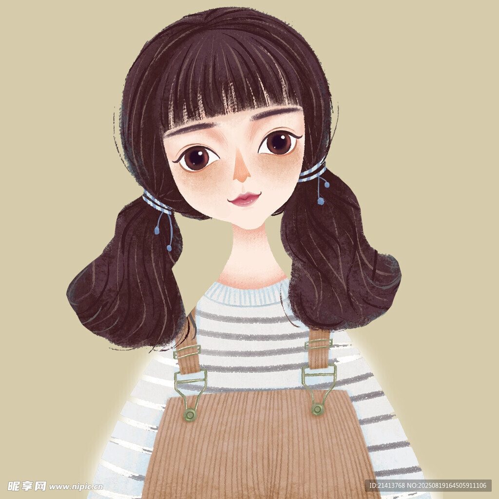 双马尾背带女孩插画