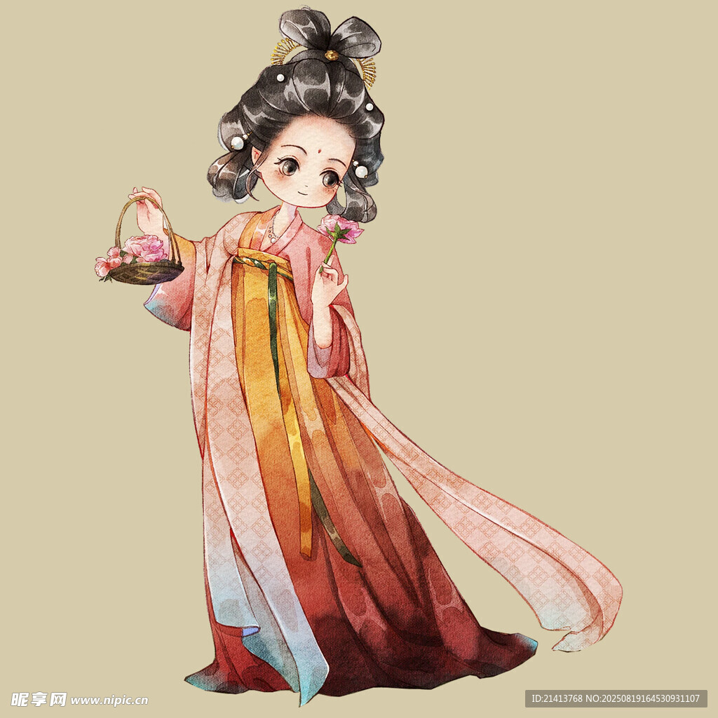 古风汉服少女持物图