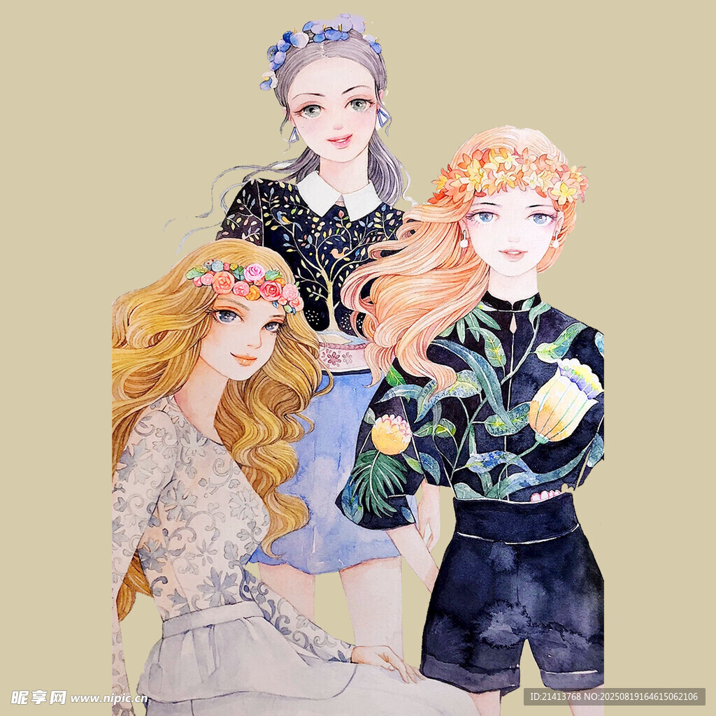 时尚少女插画形象展示