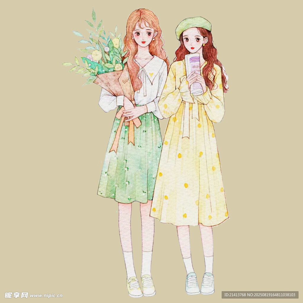 双生少女清新春日装扮