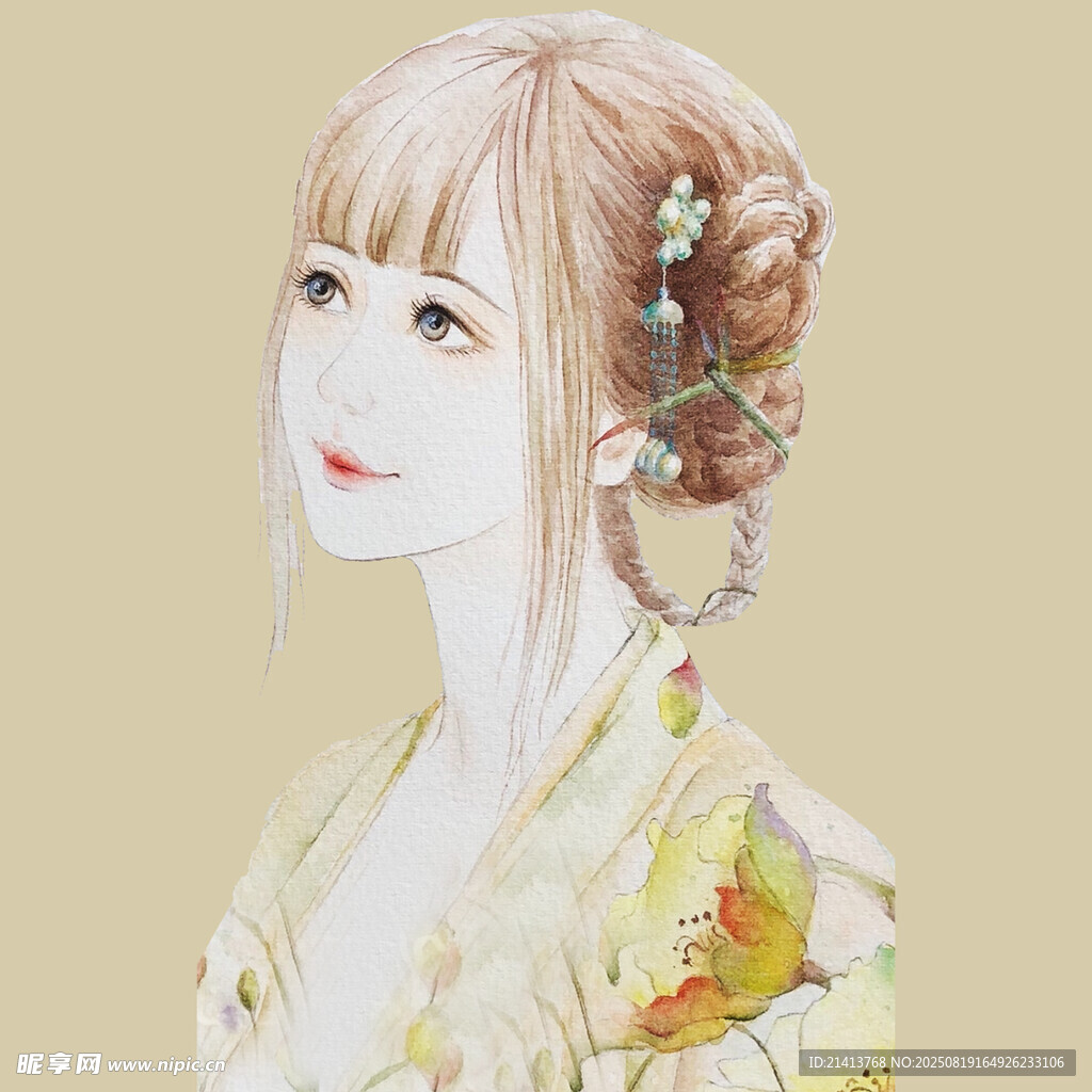 古风少女发髻插画