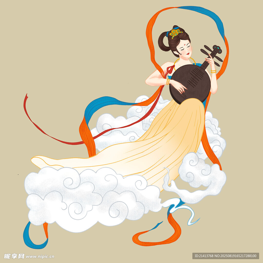 敦煌飞天神女形象插画
