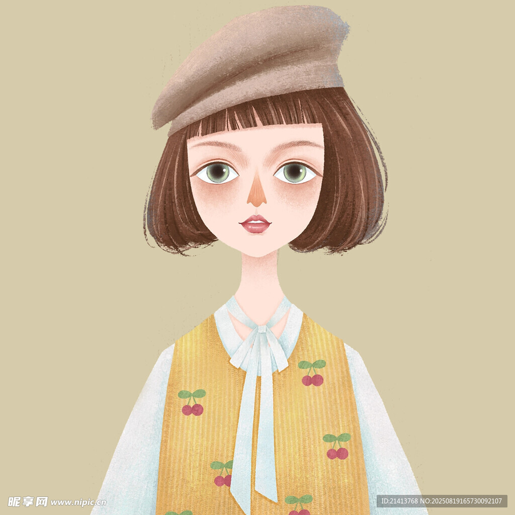 戴贝雷帽的可爱短发女孩