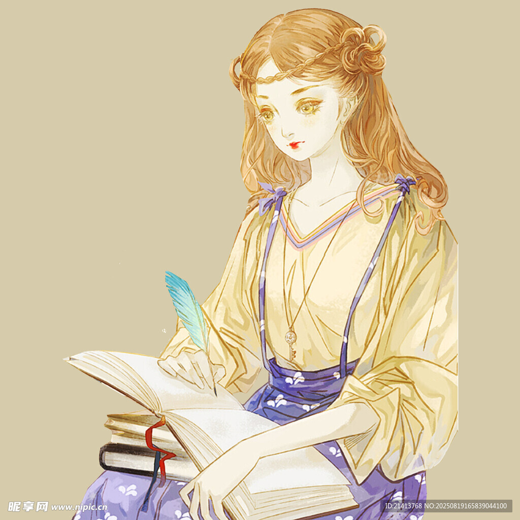 古典少女专注读书场景