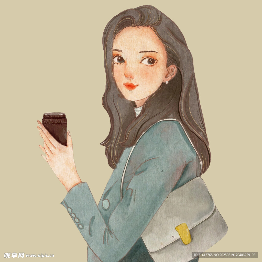 时尚女子手持咖啡优雅模样