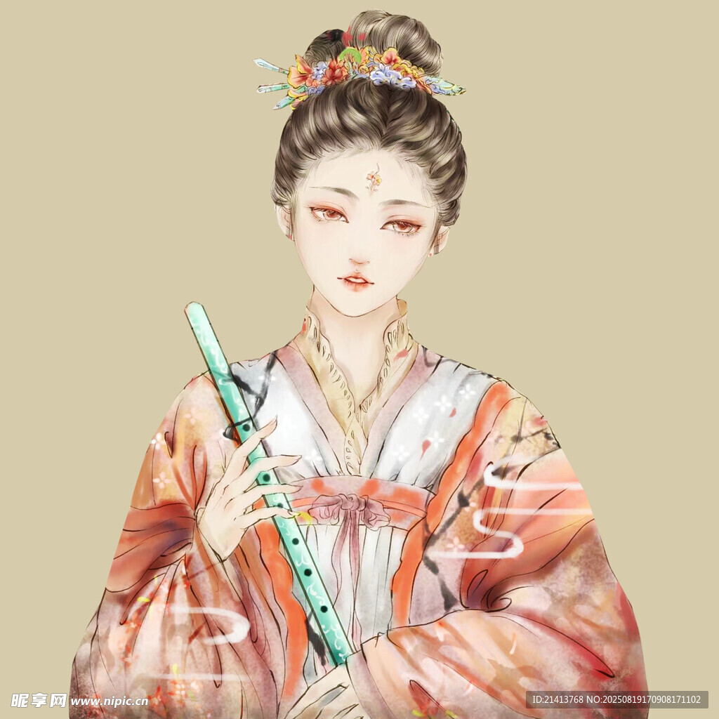 古风汉服持笛女子形象