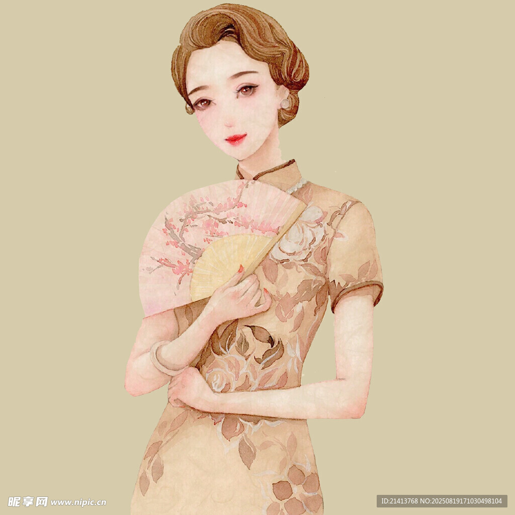 复古旗袍女子优雅姿态