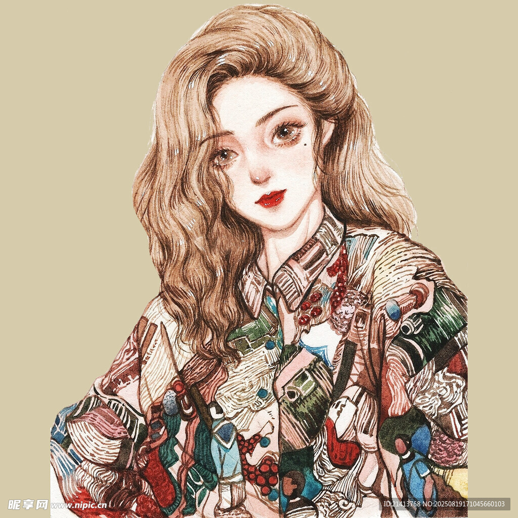 时尚复古风女性插画形象