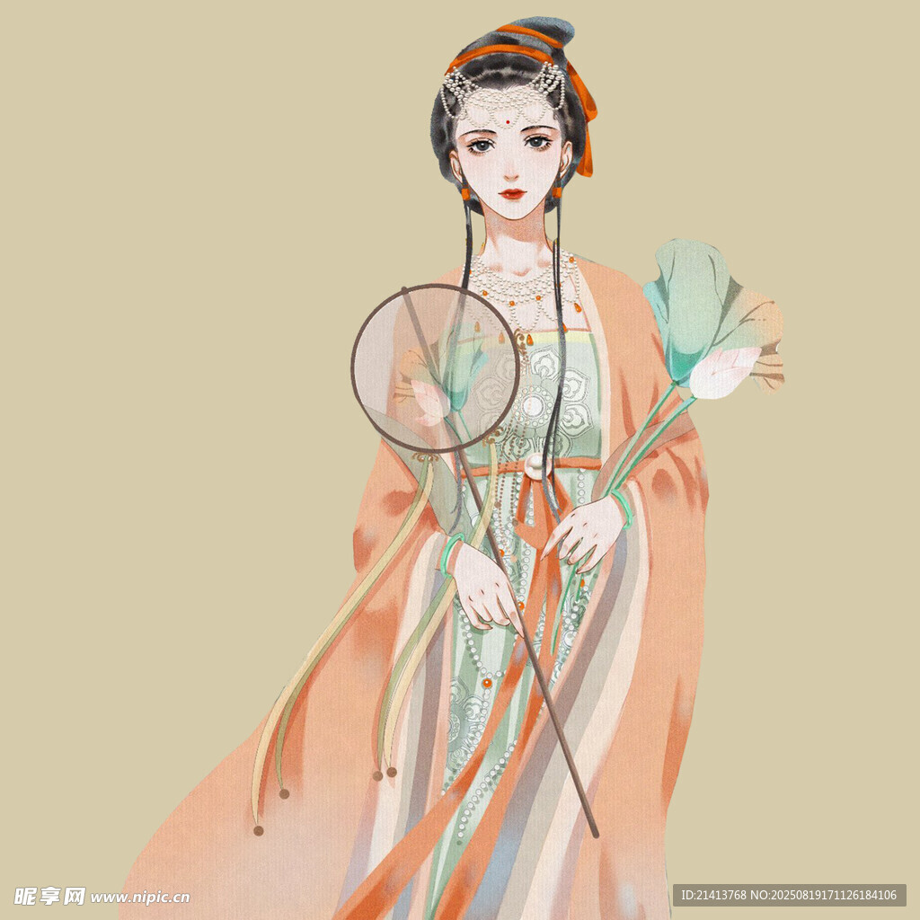 古风汉服女子持扇优雅而立