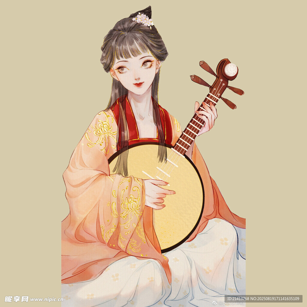 古风女子优雅弹奏月琴