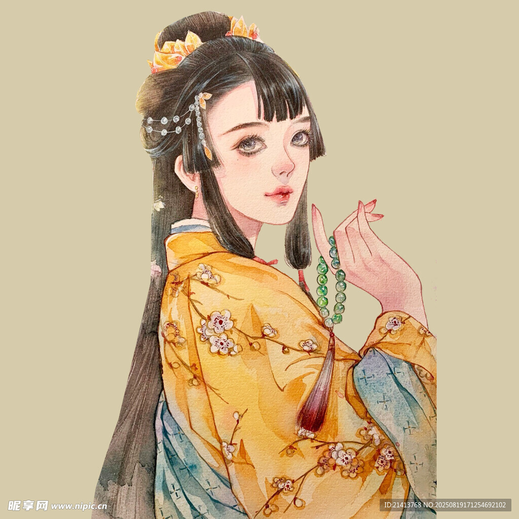 古风女子持扇优雅模样