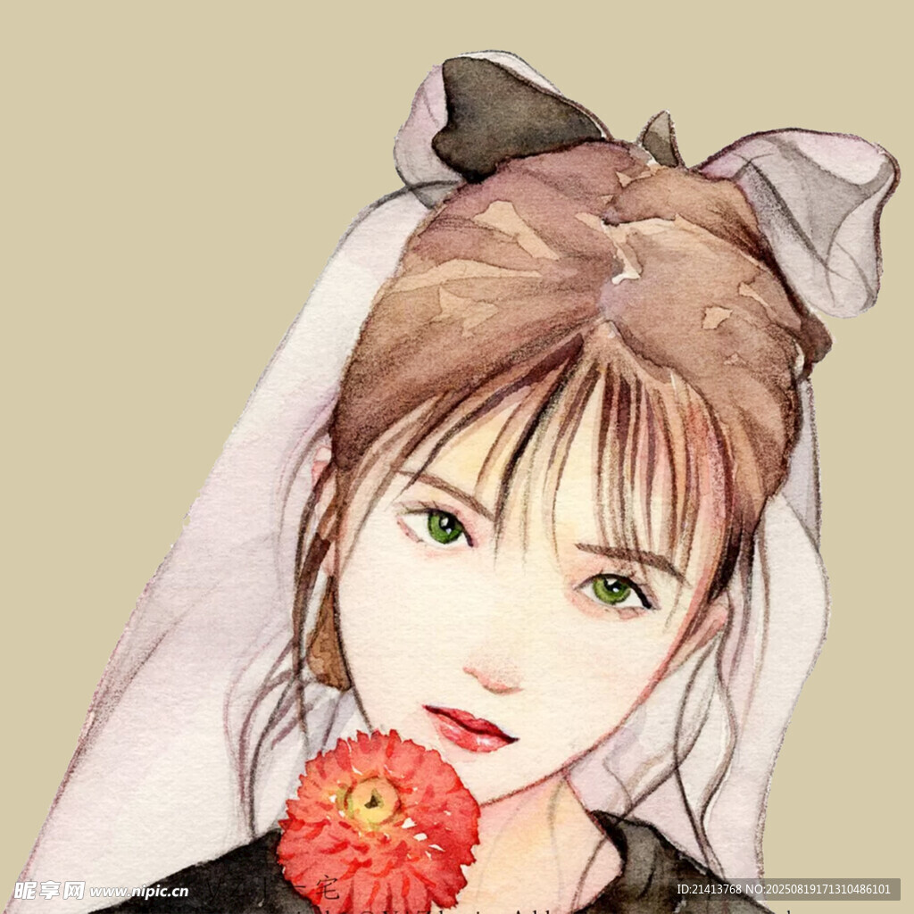 头戴白花的清新少女