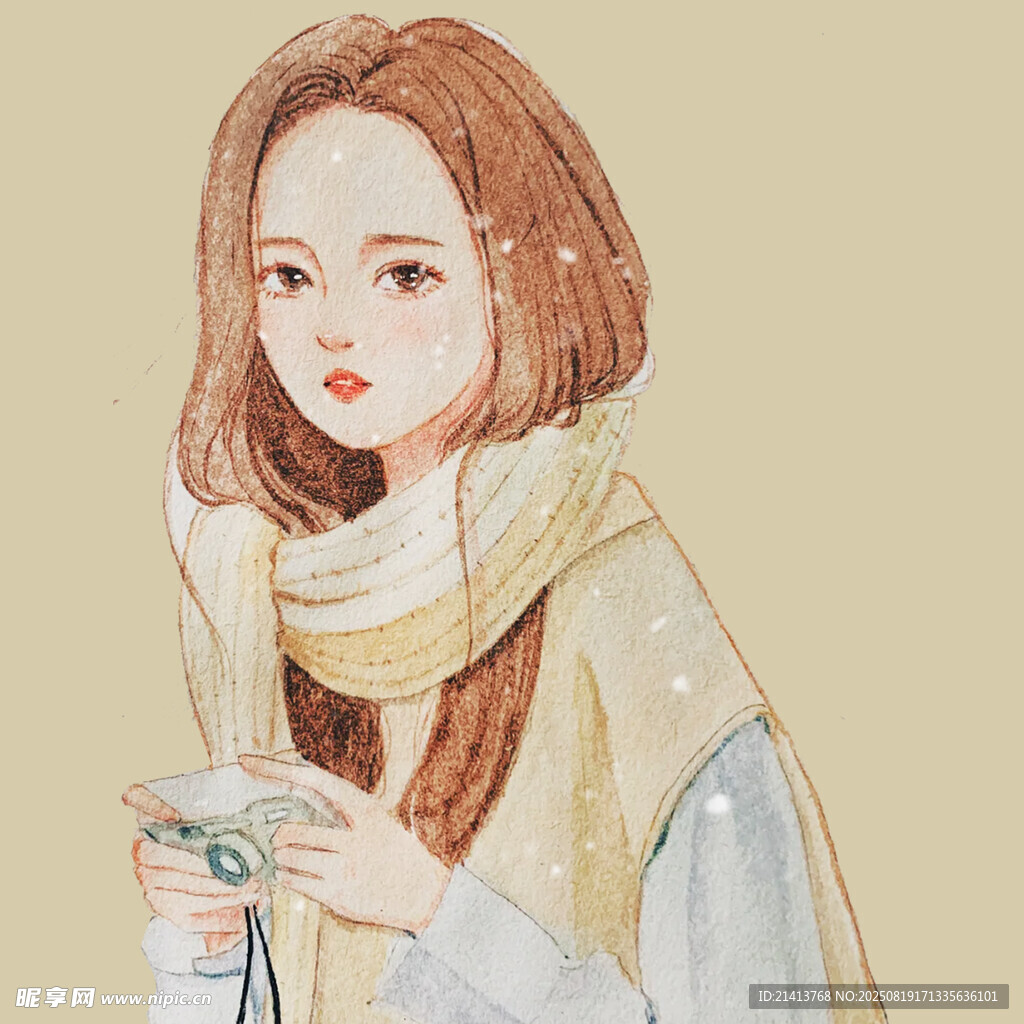 手持咖啡的长发温柔女孩