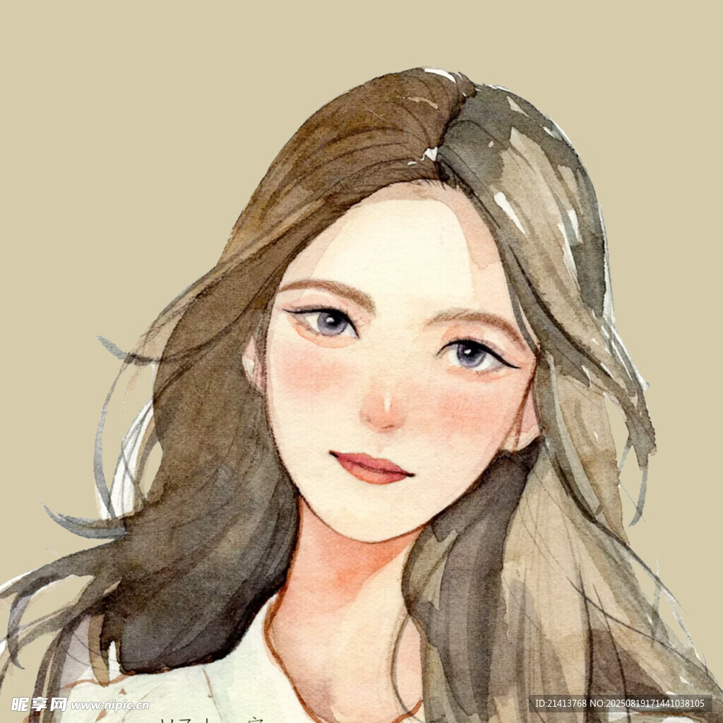 长发少女清新插画形象
