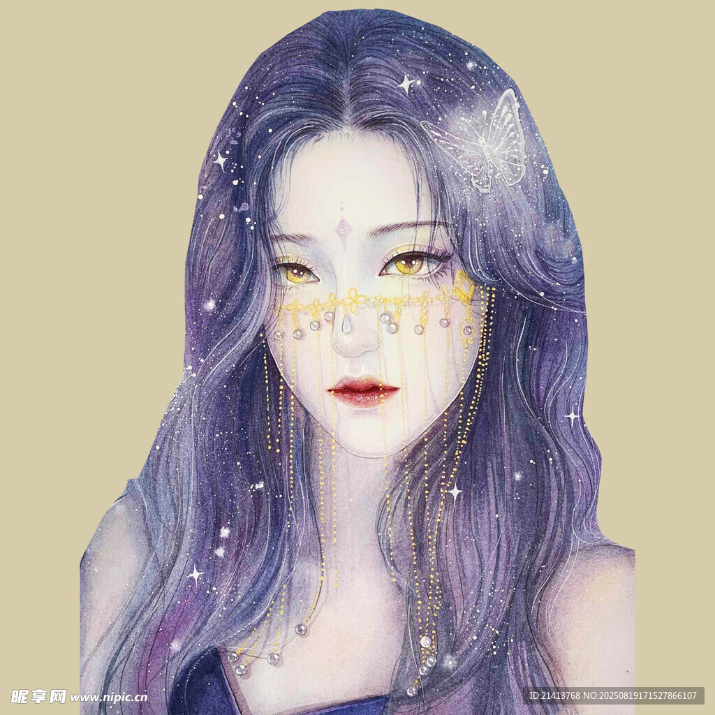 梦幻紫发带金饰神秘少女