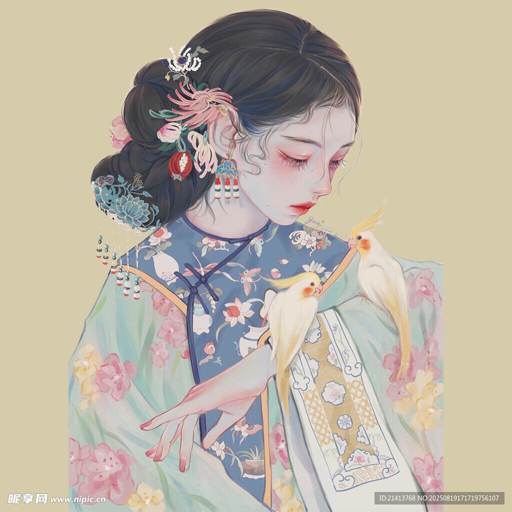 古风少女持扇展温婉气质