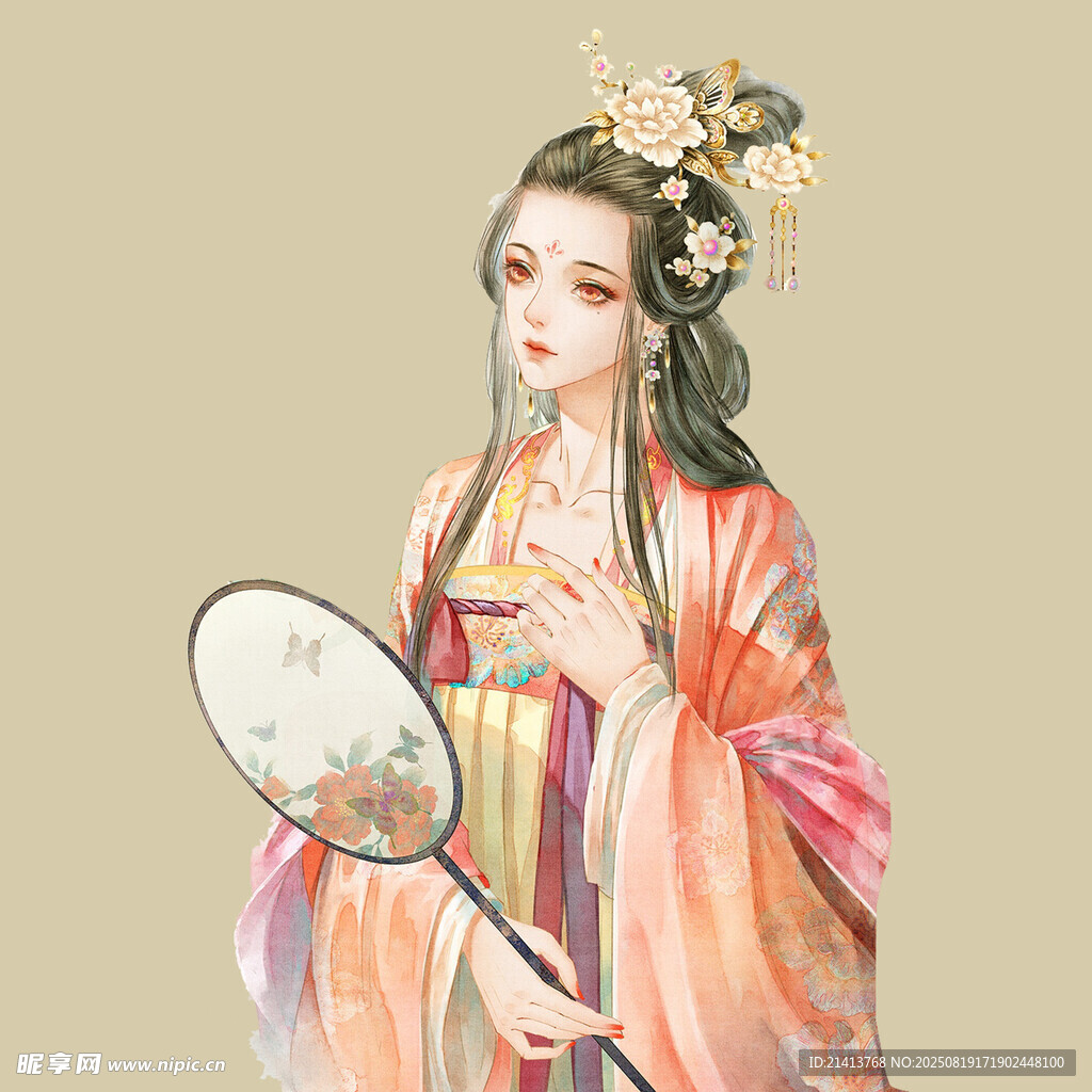 古风佳人持扇典雅之姿
