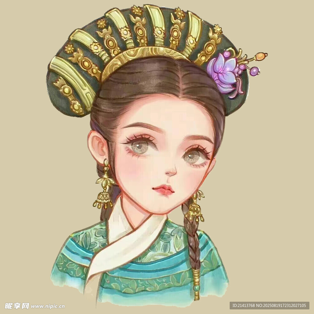 古风清朝少女扮相插画