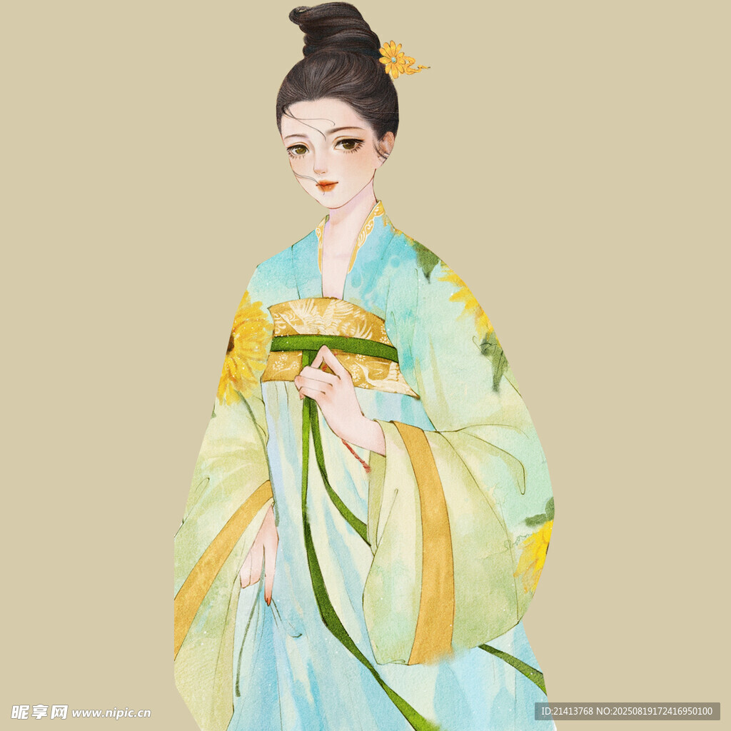 古风汉服女子优雅持物