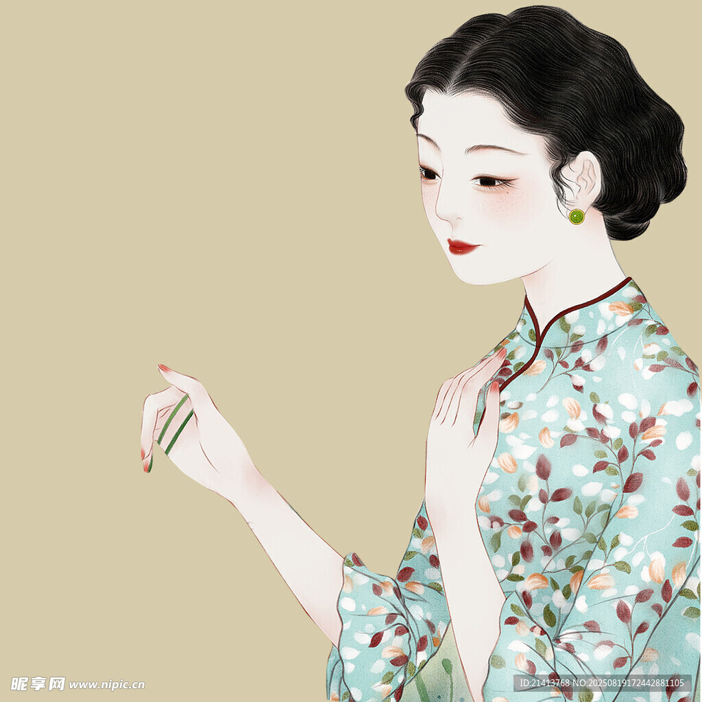 古典旗袍女子优雅姿态