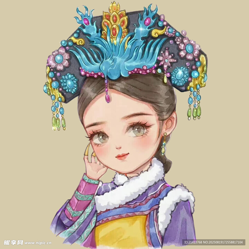 古风清朝少女形象插画