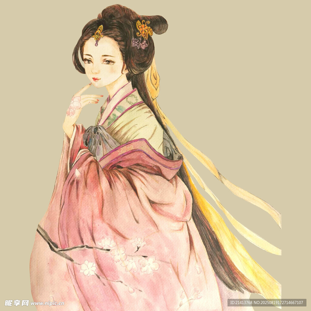 古风汉服女子优雅侧立