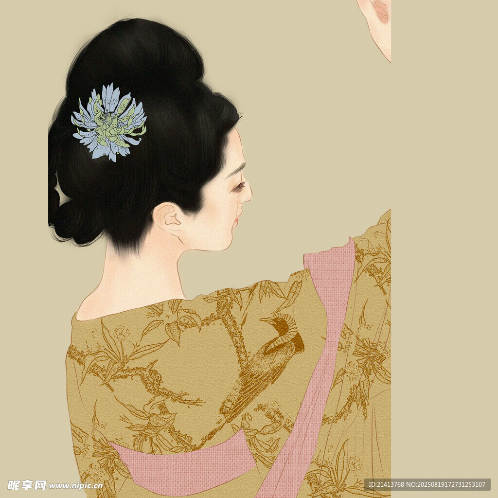 古典发髻美人背影