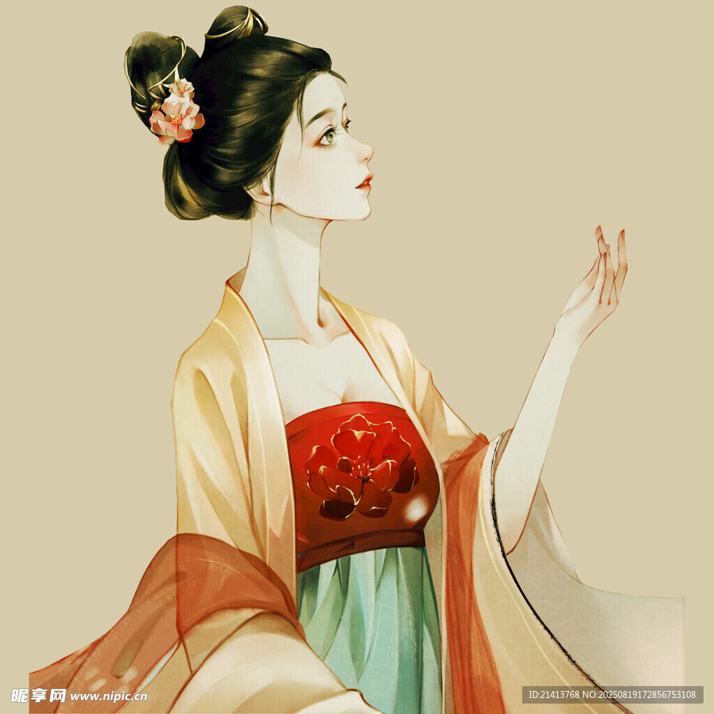 古风汉服女子优雅侧影